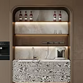 Modern Elegant Sideboard With Wine Bottles Glassware And Coffee Machine Marble Pattern Design