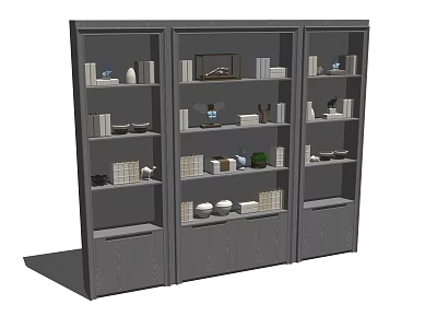 Modern Gray Bookshelf Design With Multiple Shelves Books Decorative Items And Photo Frames 3d model