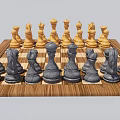 Classic Chess Set on Wooden Chessboard with Black and White Pieces Arranged