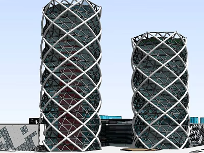 Modern Office Buildings With Unique Geometric Exterior And Grid Like Architectural Design 3d model