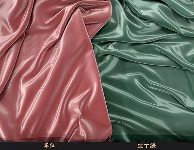 Smooth Glossy Silk Fabrics In Crimson Red And Emerald Green 3d model