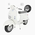 Vintage White Scooter With Black Seat Round Headlight And Rearview Mirrors