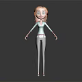 Cartoon Red Haired Female Character Wearing Light Green Top And Black Pants On Gray Background