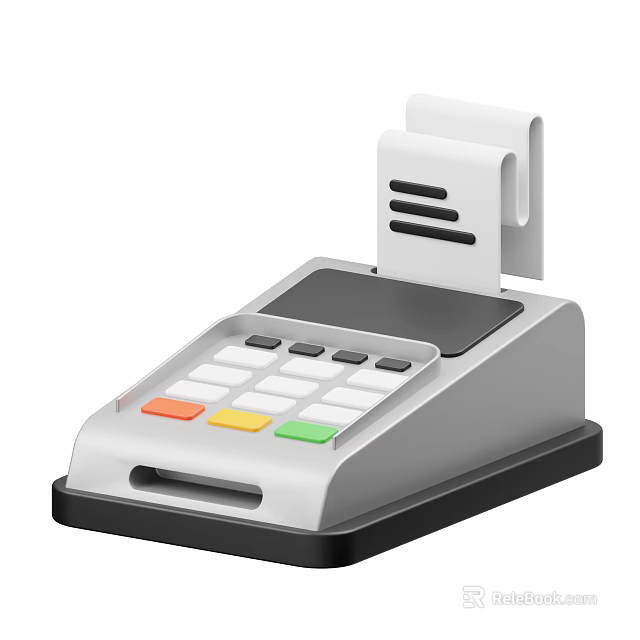 Smart Cash Register Machine with Receipt Printer Modern Design and Colorful Keypad Buttons 3d model 
