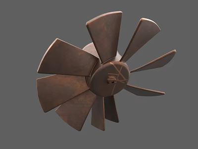 Artistic Bronze Sculpture With Intricate Fan Blade Design And Central Structure 3d model