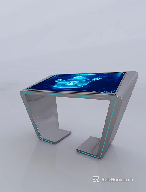 Interactive Touchscreen Table As Public Facility With Blue Interface And Modern Metal Frame 3d model 
