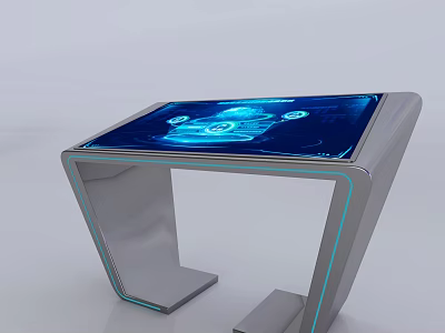 Interactive Touchscreen Table As Public Facility With Blue Interface And Modern Metal Frame 3d model