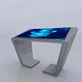 Interactive Touchscreen Table As Public Facility With Blue Interface And Modern Metal Frame