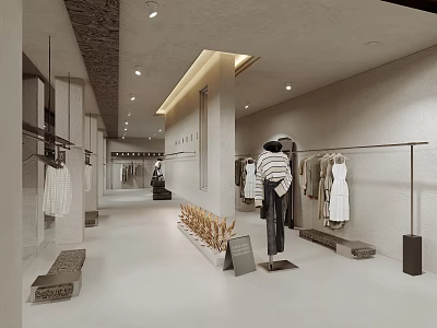 Fashion Clothing Store Interior With Clothing Racks Mannequin And Displayed Apparel 3d model