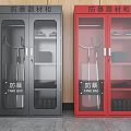 Explosion Proof Material Cabinets in Various Colors with Glass Doors Against Wooden Wall Background