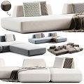 Modern Sectional Sofa In Gray Beige White With Throw Pillows And Soft Blankets 3d model