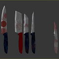 Sharp Weapon Knives Featuring Colorful Handles And Patterned Blades In Row