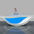Modern Unique Curved Reception Desk With Blue Accent White Surface And Lighting 3d model