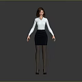 Professional Woman in White Shirt Black Skirt and High Heels on Gray Background