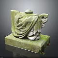 Animal Stone Sculpture Moss Covered with Decorative Robe Details on Stone Base