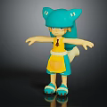 Toy Figure With Blue Cat Ears Yellow Apron And Tail Arms Outstretched