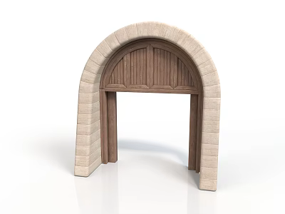 Stone Archway Structure With Wooden Panel And Textured Brick Frame 3d model