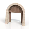 Stone Archway Structure With Wooden Panel And Textured Brick Frame 3d model