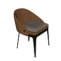 Modern Brown Dining Chair With Gray Cushion And Black Metal Legs