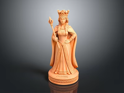 Elegant Woman Statue Wearing Crown Holding Scepter in Long Robe with Courage Inscribed Base 3d model