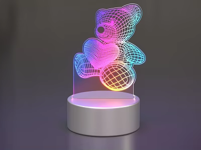 Modern Colorful Illuminated Bear Sculpture With Wireframe Design On Acrylic Base 3d model