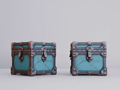 Vintage Blue Decorative Storage Boxes With Metal Clasps And Cracked Texture 3d model