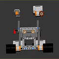 White And Orange Lego Robot Toy With Green Details Mechanical Arm And Wheels