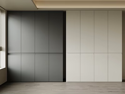 Modern Two Tone Wardrobe Design With Dark Gray And Off White Panels 3d model