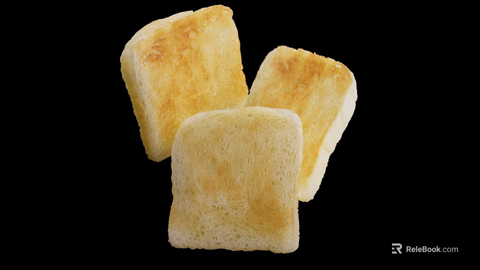Golden Crispy Toasted Bread Slices on Black Background with Fresh Texture 3d model 