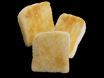 Golden Crispy Toasted Bread Slices on Black Background with Fresh Texture 3d model