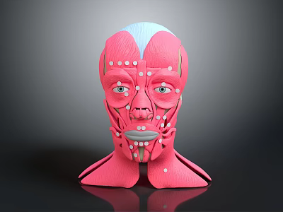 Human Head Anatomical Model With White Marking Dots And Muscle Structure Lines 3d model