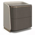 Modern Stylish Nightstand With Textured Gray Fabric Drawers And Gold Trim Accents