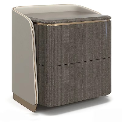 Modern Stylish Nightstand With Textured Gray Fabric Drawers And Gold Trim Accents 3d model