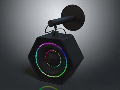 Modern Hexagonal Black Bluetooth Speaker With Colorful LED Ring Lights And Wall Mounted Design 3d model