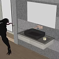 Modern Wall Mounted Washbasin Design With Black Square Basin Gray Stone Wall And Mirror