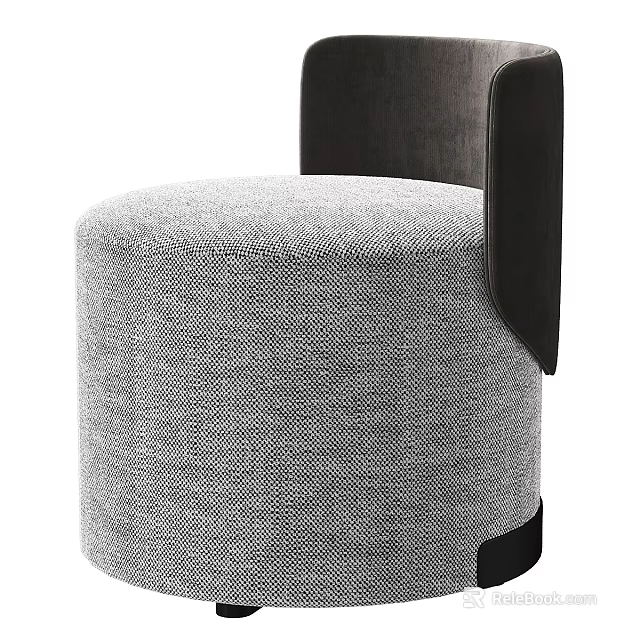 Modern Round Sofa Stool with Gray Fabric and Black Backrest for Living Room 3d model 