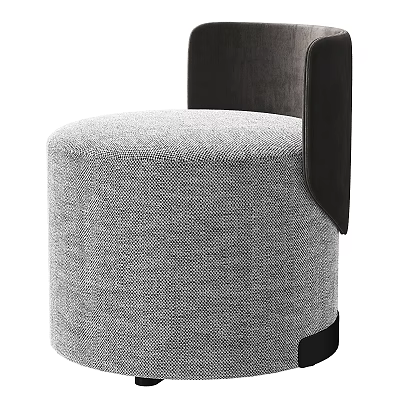 Modern Round Sofa Stool with Gray Fabric and Black Backrest for Living Room 3d model
