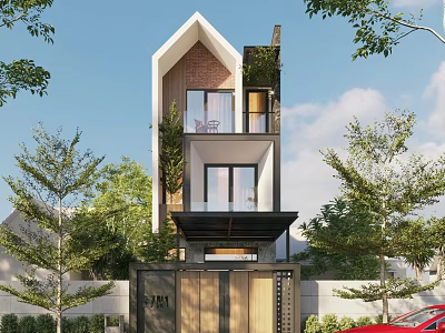Modern Detached Villa With Multi Story Design Large Windows And Green Plants Surroundings 3d model