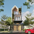 Modern Detached Villa With Multi Story Design Large Windows And Green Plants Surroundings