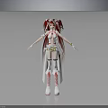 Anime Style 3D Character Model With Red White Outfit Long Hair And Boots