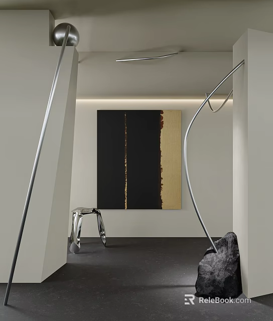 Abstract Painting In Modern Minimal Interior With Metallic Accents And Neutral Design Elements 3d model 