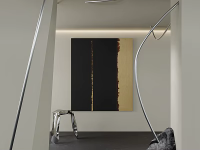 Abstract Painting In Modern Minimal Interior With Metallic Accents And Neutral Design Elements 3d model