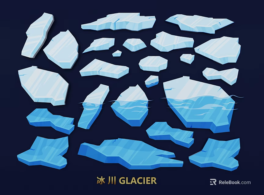 Blue And White Ice Crystal Glacier Themed Wall Decor Artistic Design 3d model 