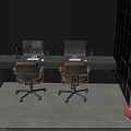 Modern Office Desk Setup With Two Computer Monitors And Brown Office Chairs