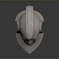 Ancient Metallic Helmet With Facial Carving And Decorative Crest Design
