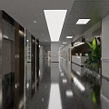 Bright Modern Interior Space With Spiral Structure Large Windows Ceiling Lights And Green Plant Shelves