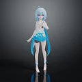 3D Anime Character With Light Blue Hair Long Braids And Blue Outfit Design