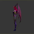 Fantasy Game Movie Character With Pink Wings Purple Body Horns And Green Accents