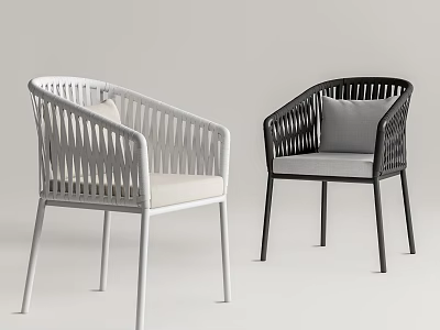 Stylish White And Black Rattan Outdoor Chair With Armrest And Comfortable Cushion 3d model