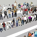 Diverse Group of People Gathering in Outdoor Public Space with Various Postures